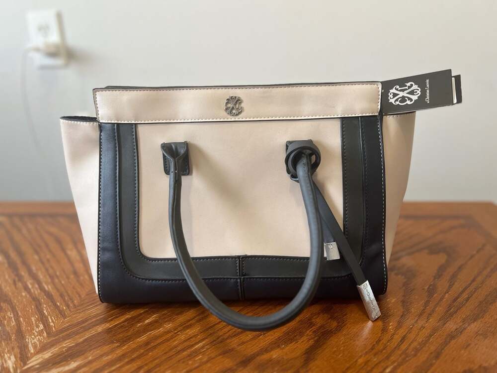 Christian Lacroix Black and Taupe Colorblock Dome Satchel Bag